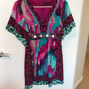 Nanette Lepore Resort Collection Dress. Beaded mirror detail, Ikat & animal prin